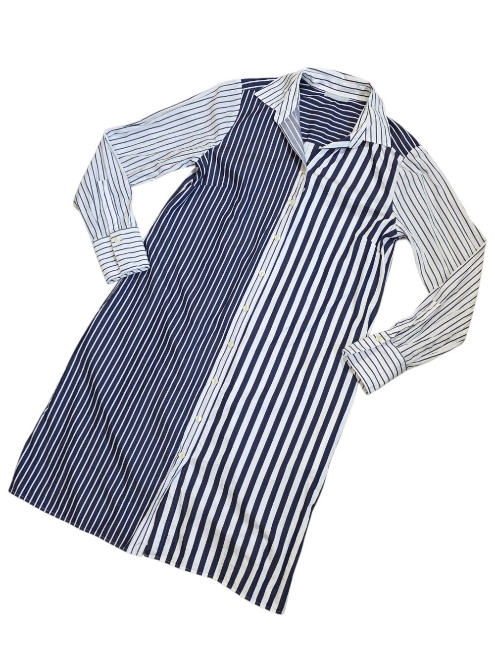 Hinson Wu Striped Button-Down Shirt Dress Navy and White Size Small 100% Cotton - Picture 7 of 9